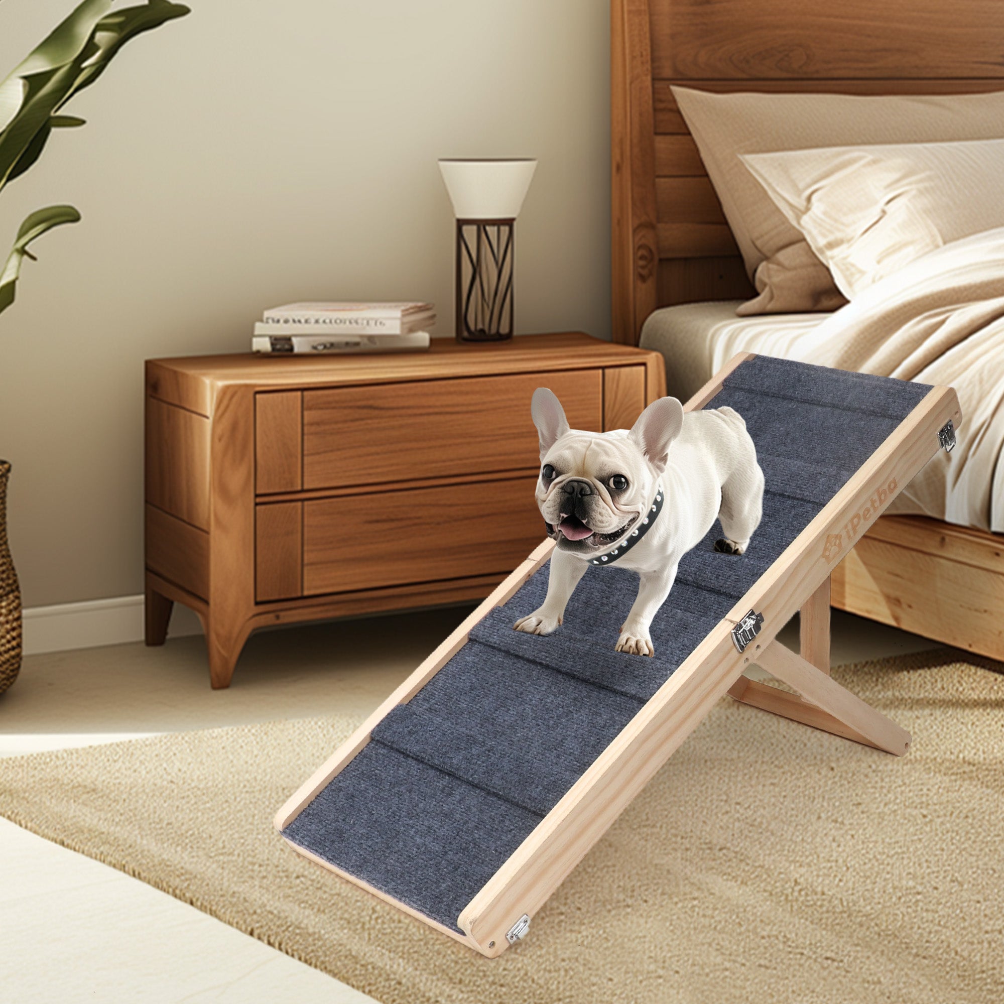 iPetba Wooden Dog Ramp for Small Pets | Foldable, Safe Bed & Couch Helper (up to 35 lbs)
