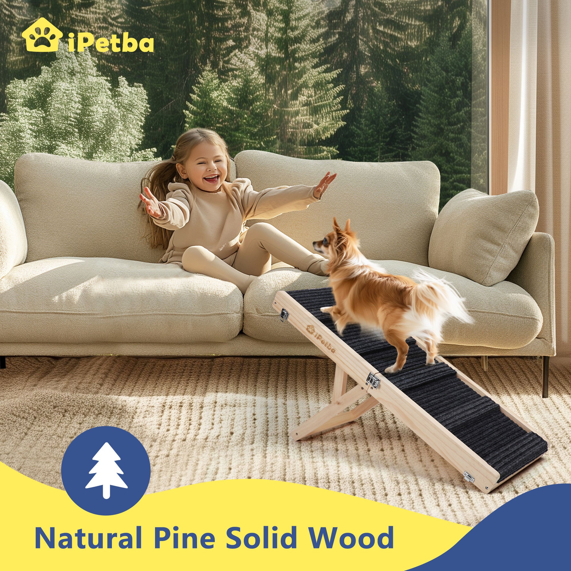 iPetba Wooden Dog Ramp for Small Pets | Foldable, Safe Bed & Couch Helper (up to 35 lbs)
