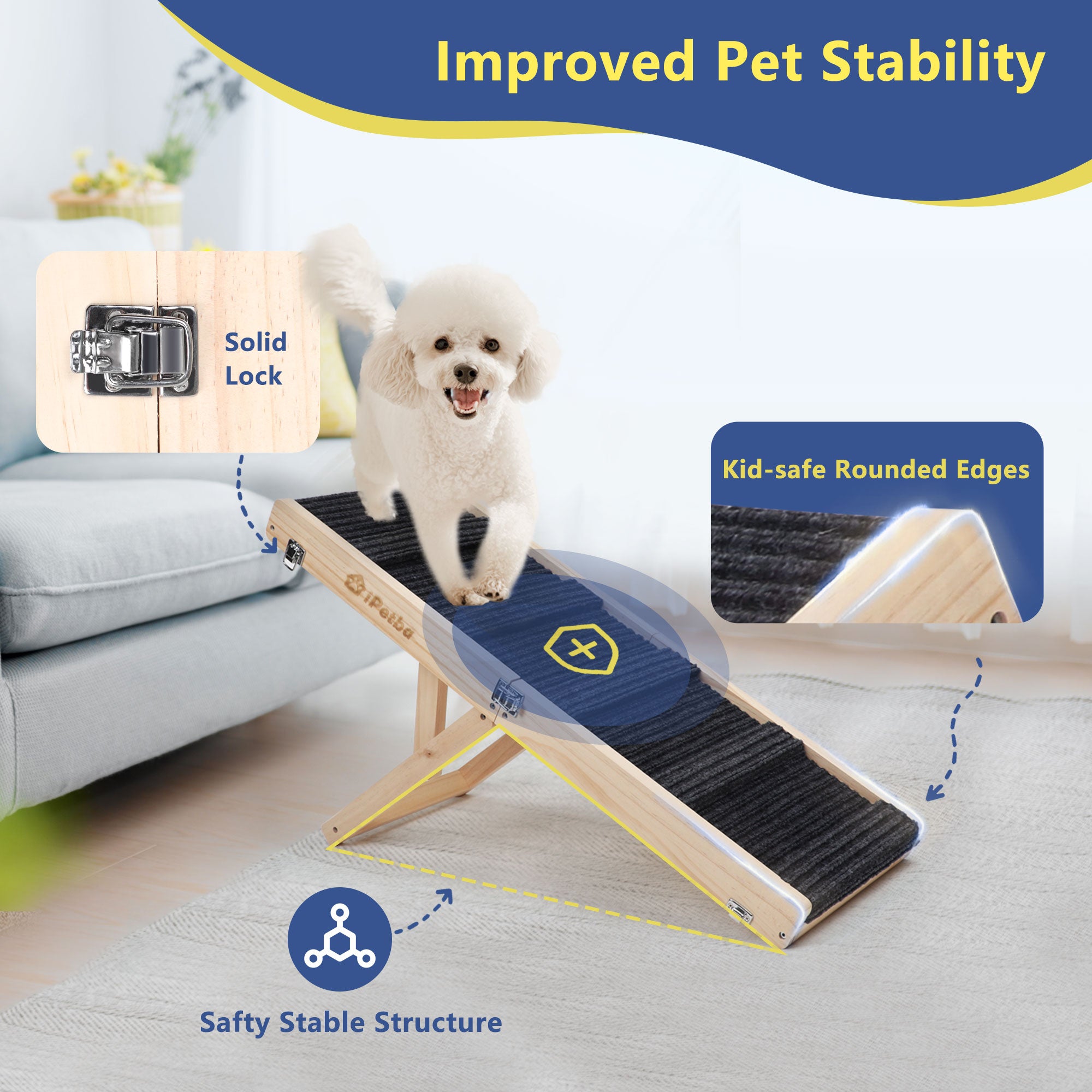 iPetba Wooden Dog Ramp for Small Pets | Foldable, Safe Bed & Couch Helper (up to 35 lbs)