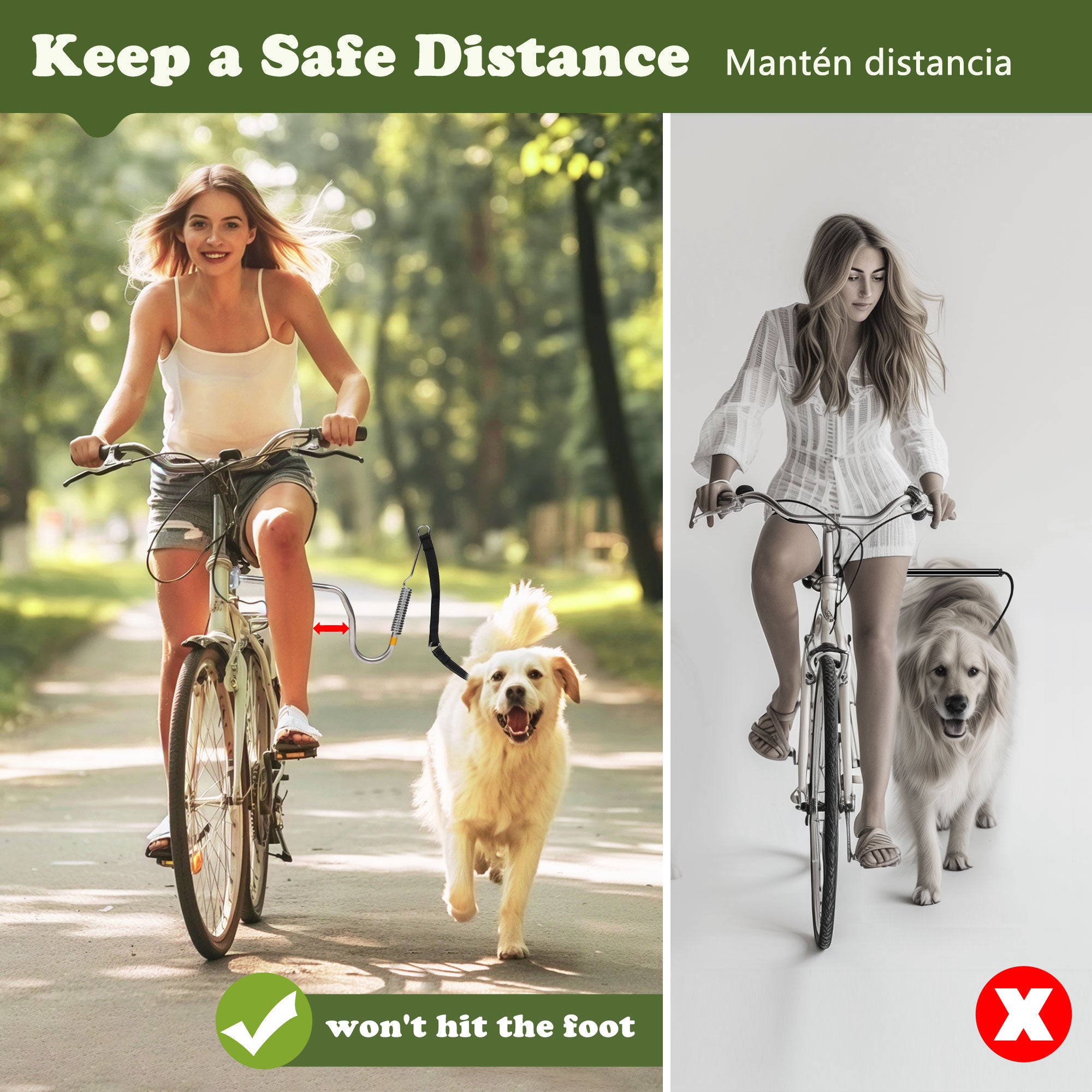 iPetba Hands-Free Dog Bike Leash - Shock Absorbing Retractable Leash for Cycling & Running (1000 lbs Strength)
