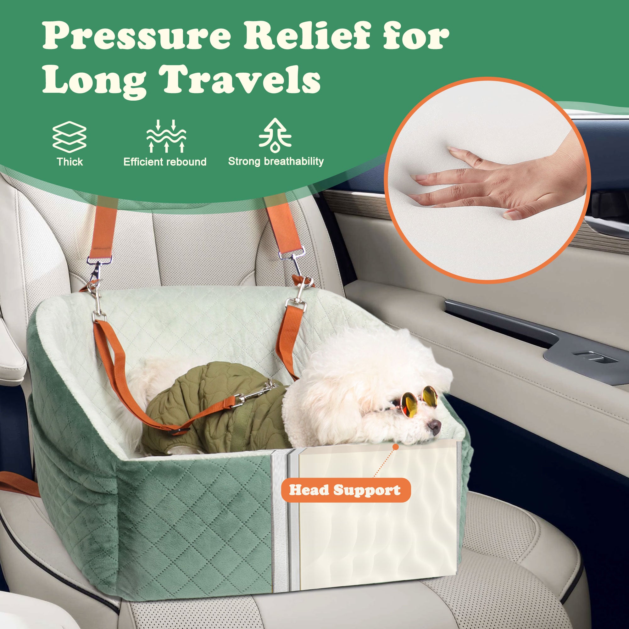 iPetba Memory Foam Dog Car Seat | Comfort & Safety for Small & Medium Dogs