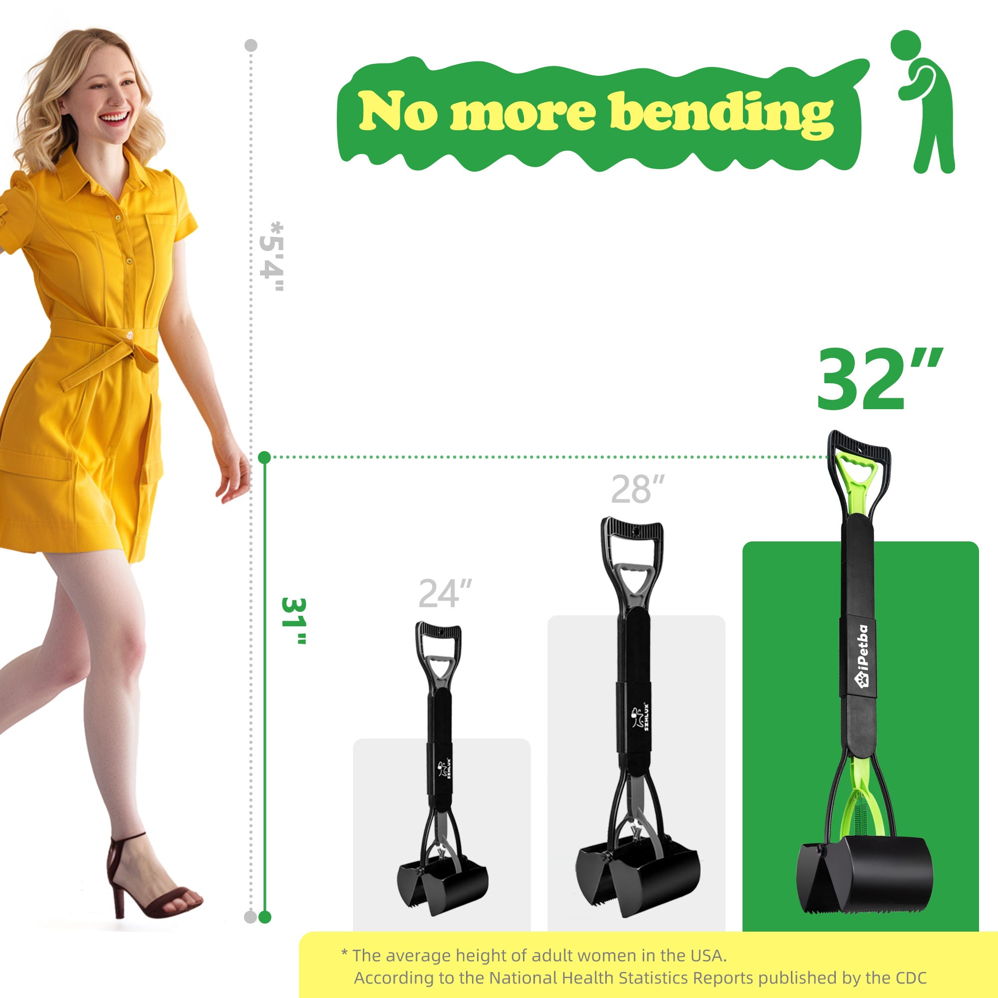 iPetba No-Bend Pooper Scooper | Long Handle, Foldable & Heavy Duty