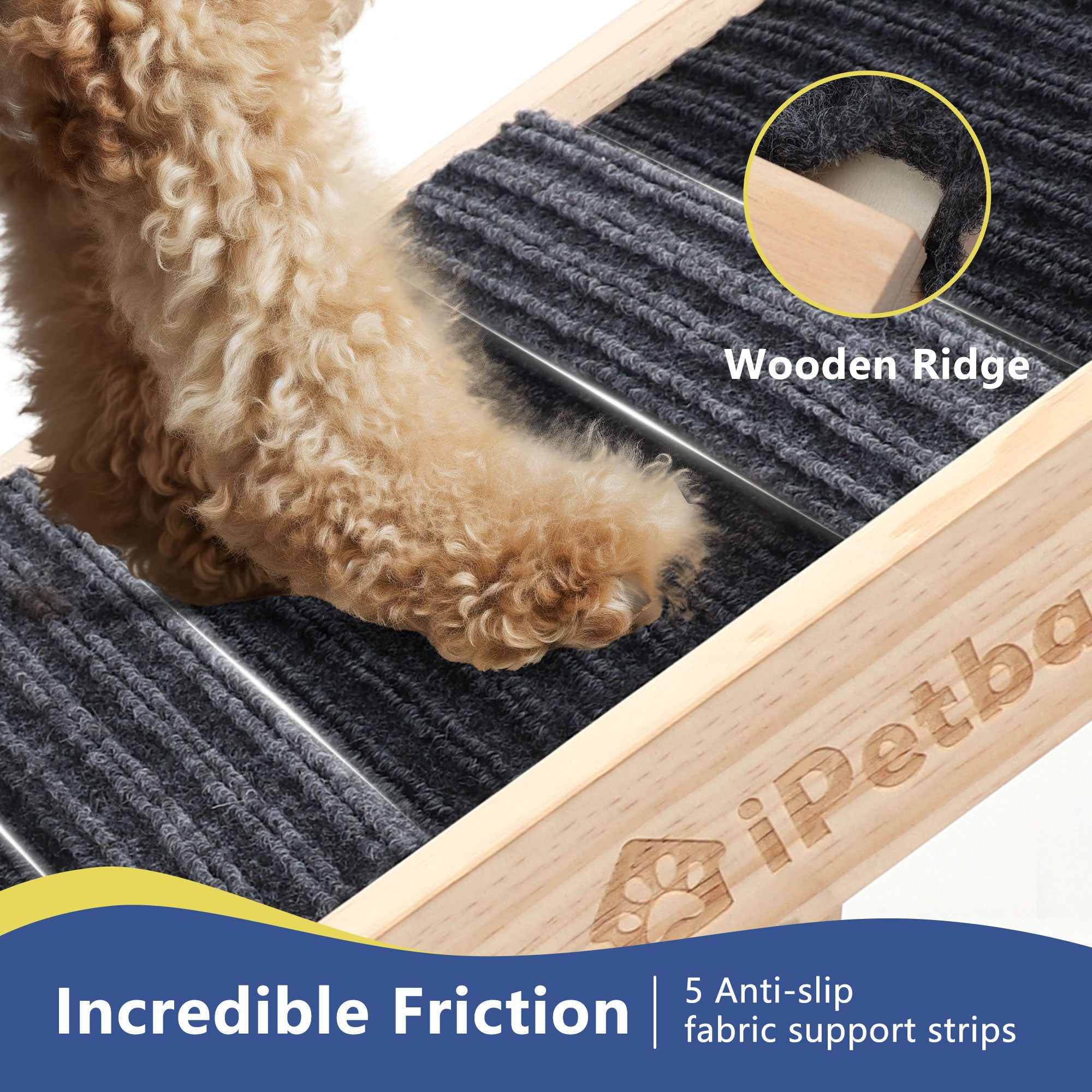 iPetba Wooden Dog Ramp for Small Pets | Foldable, Safe Bed & Couch Helper (up to 35 lbs)