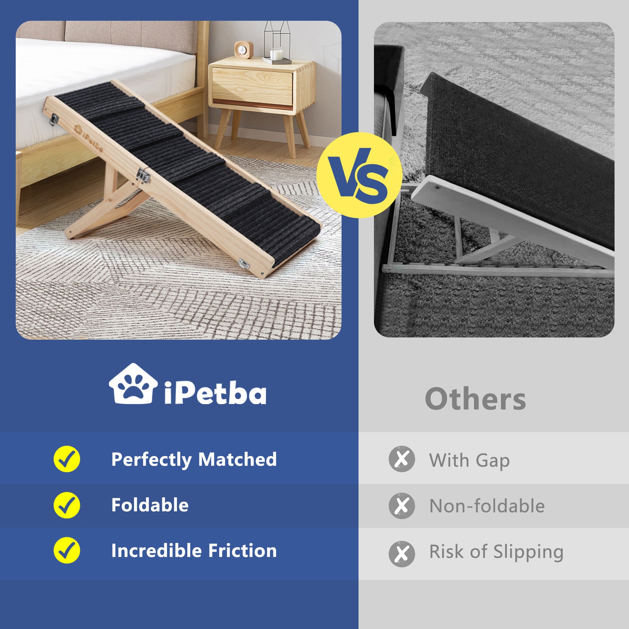 iPetba Wooden Dog Ramp for Small Pets | Foldable, Safe Bed & Couch Helper (up to 35 lbs)