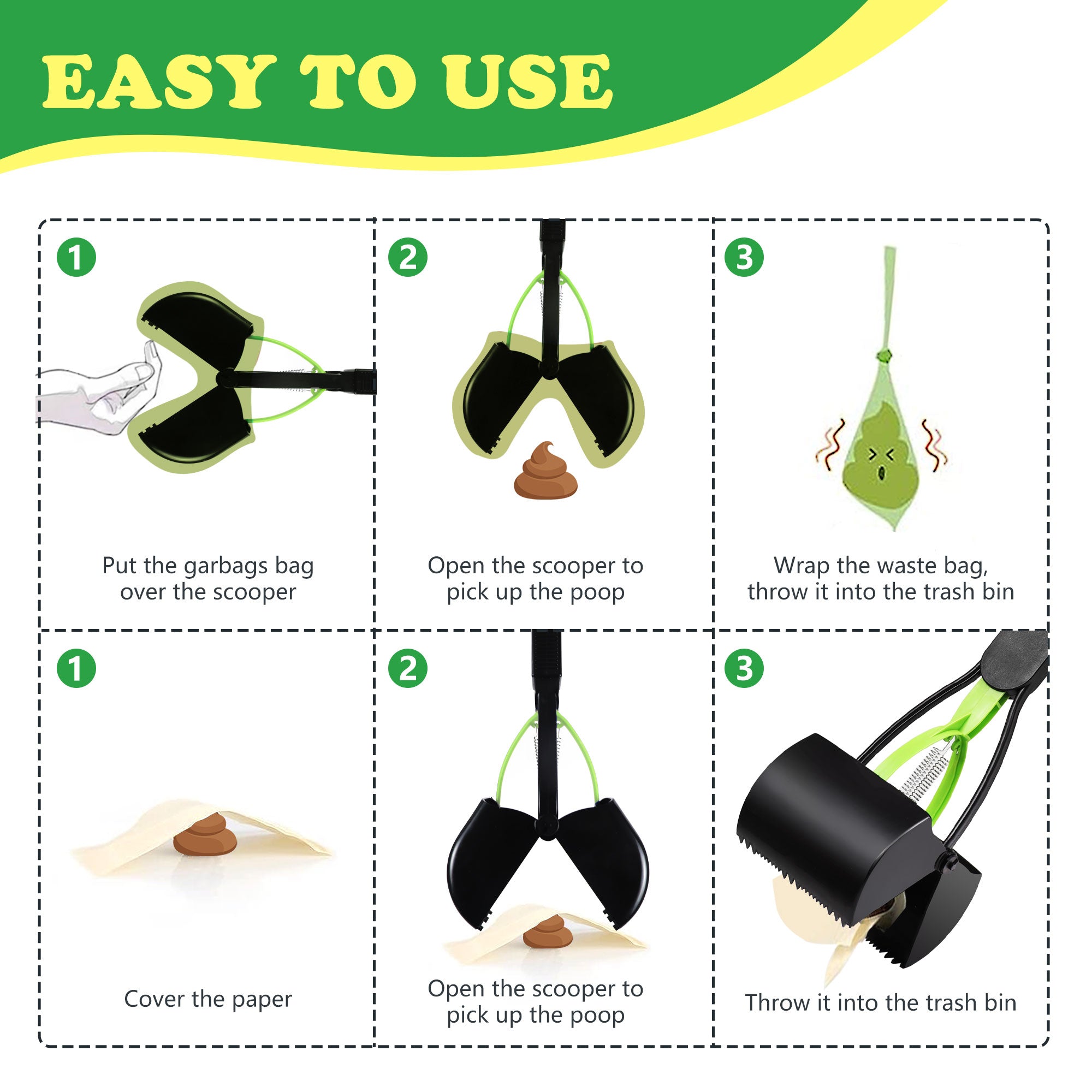 iPetba No-Bend Pooper Scooper | Long Handle, Foldable & Heavy Duty
