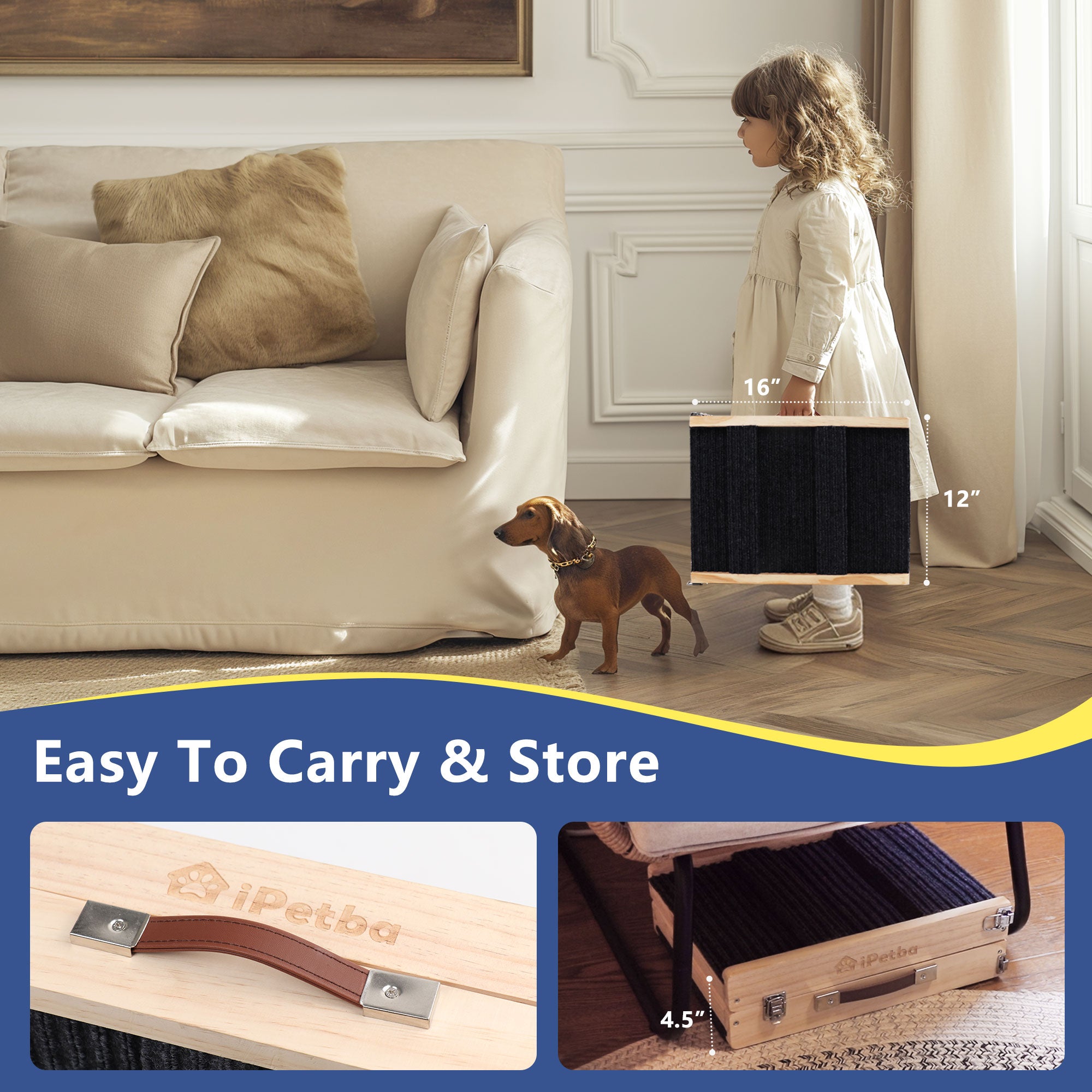 iPetba Wooden Dog Ramp for Small Pets | Foldable, Safe Bed & Couch Helper (up to 35 lbs)