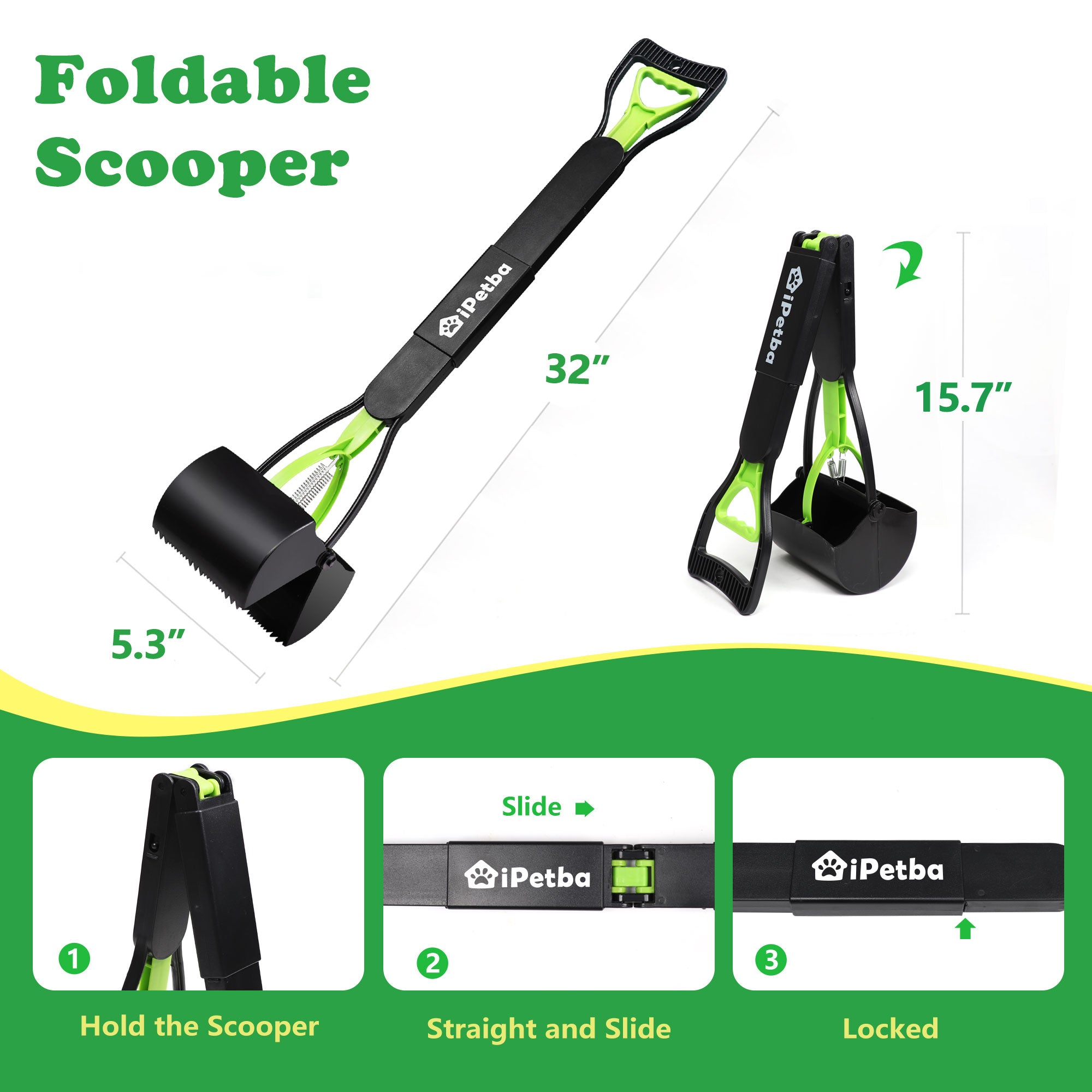 iPetba No-Bend Pooper Scooper | Long Handle, Foldable & Heavy Duty