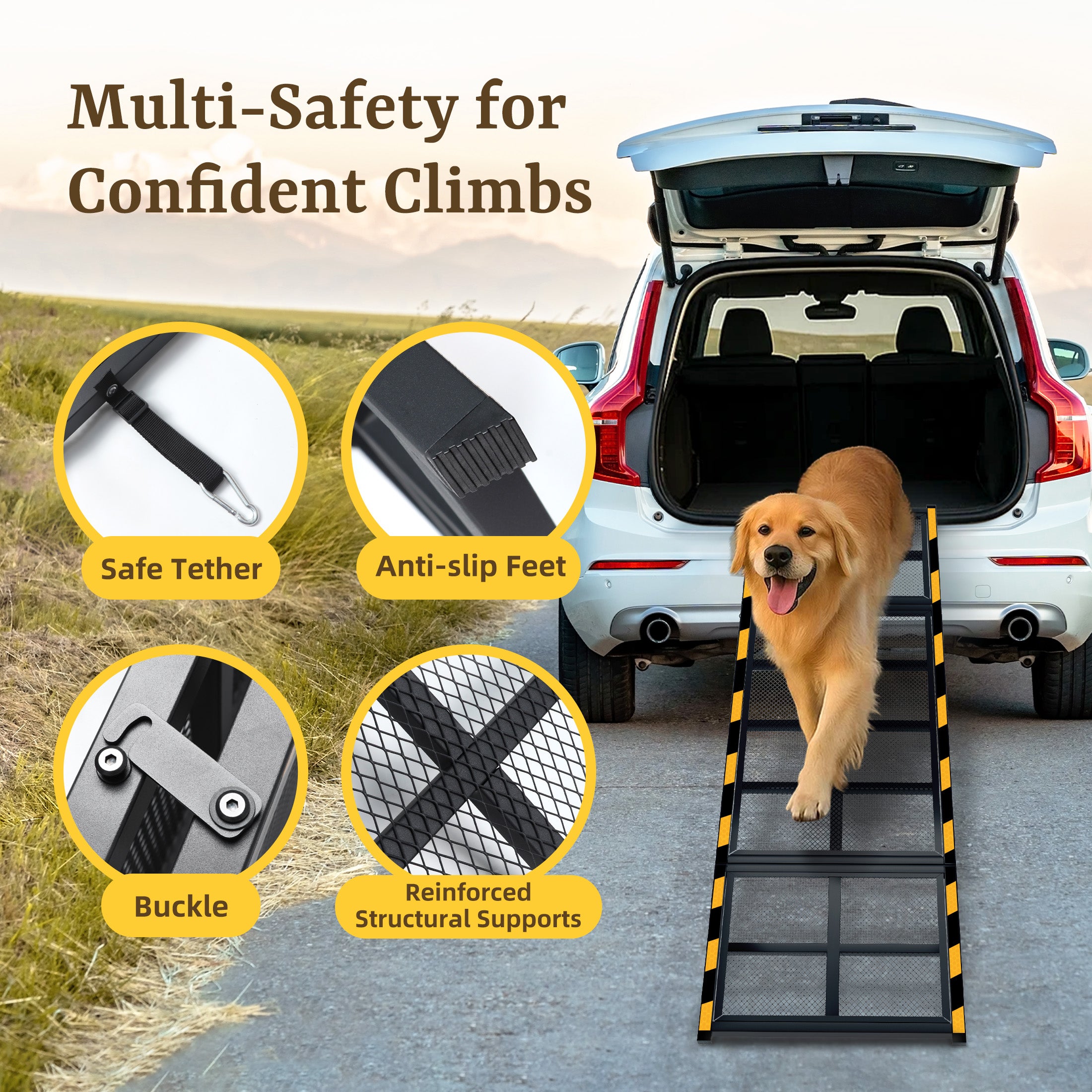iPetba Extra-Wide 3X Folding Car Ramp | SUV, Truck & RV Access for Large Dogs