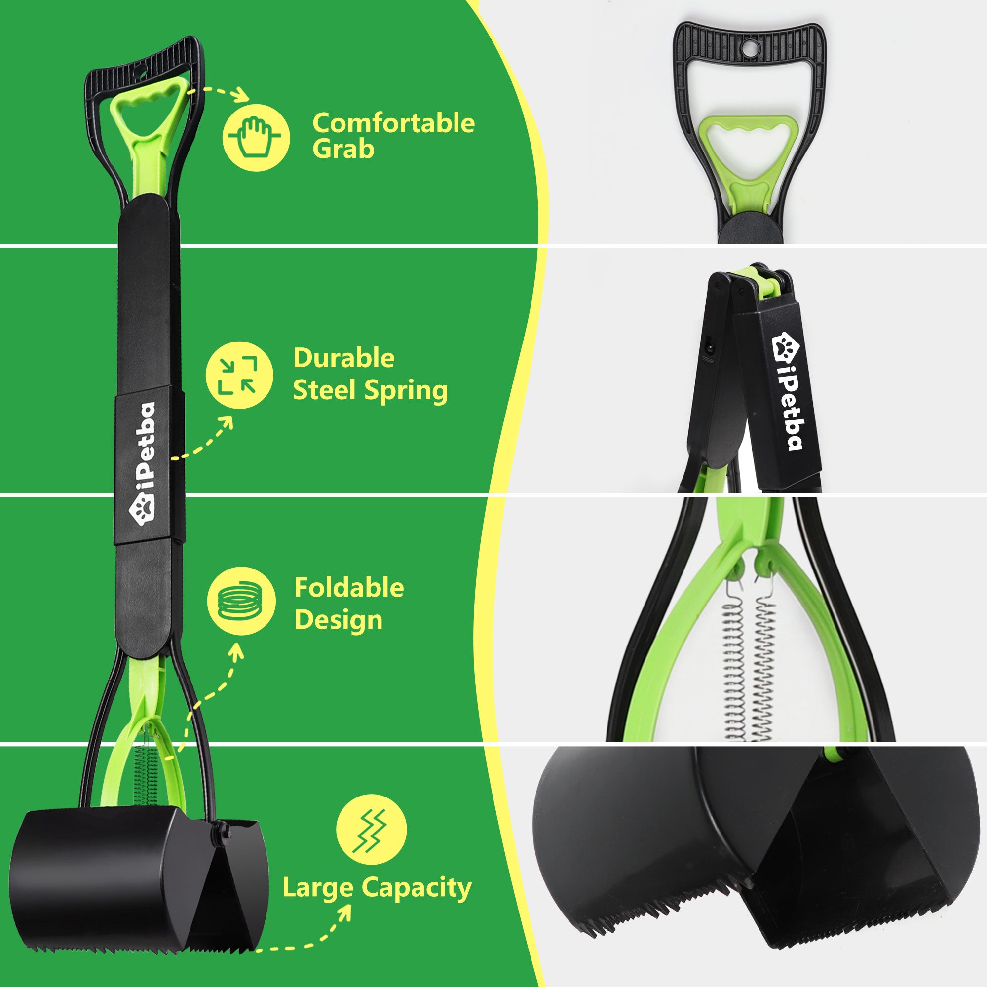 iPetba No-Bend Pooper Scooper | Long Handle, Foldable & Heavy Duty