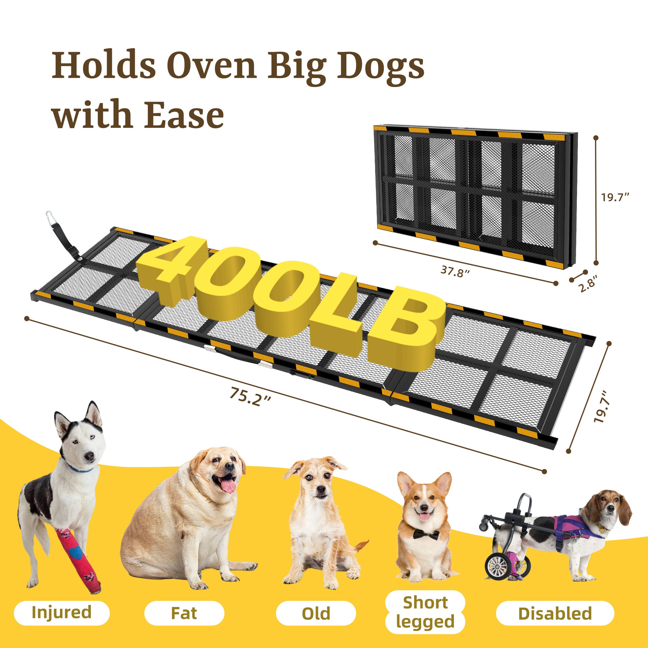 iPetba Extra-Wide 3X Folding Car Ramp | SUV, Truck & RV Access for Large Dogs