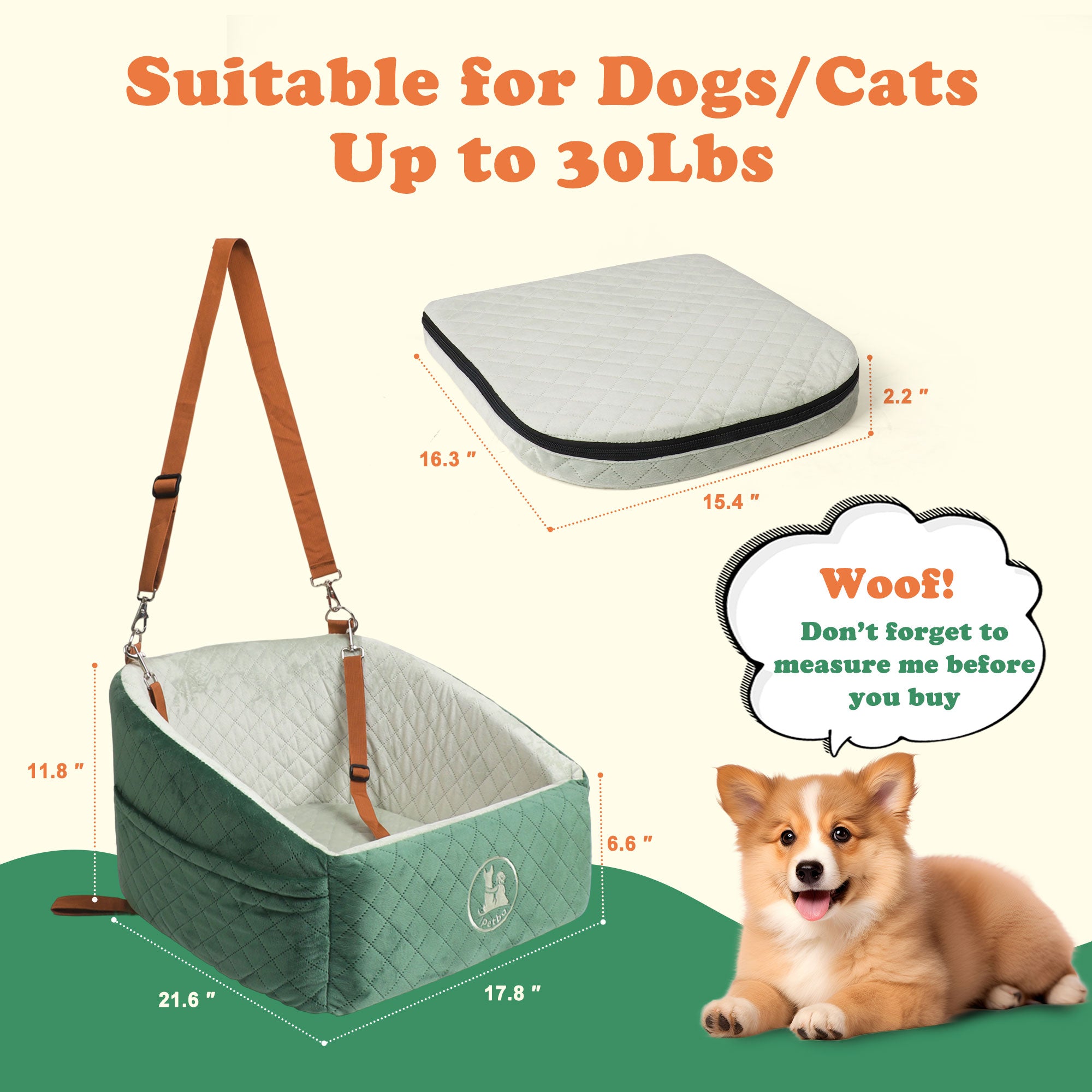iPetba Memory Foam Dog Car Seat | Comfort & Safety for Small & Medium Dogs