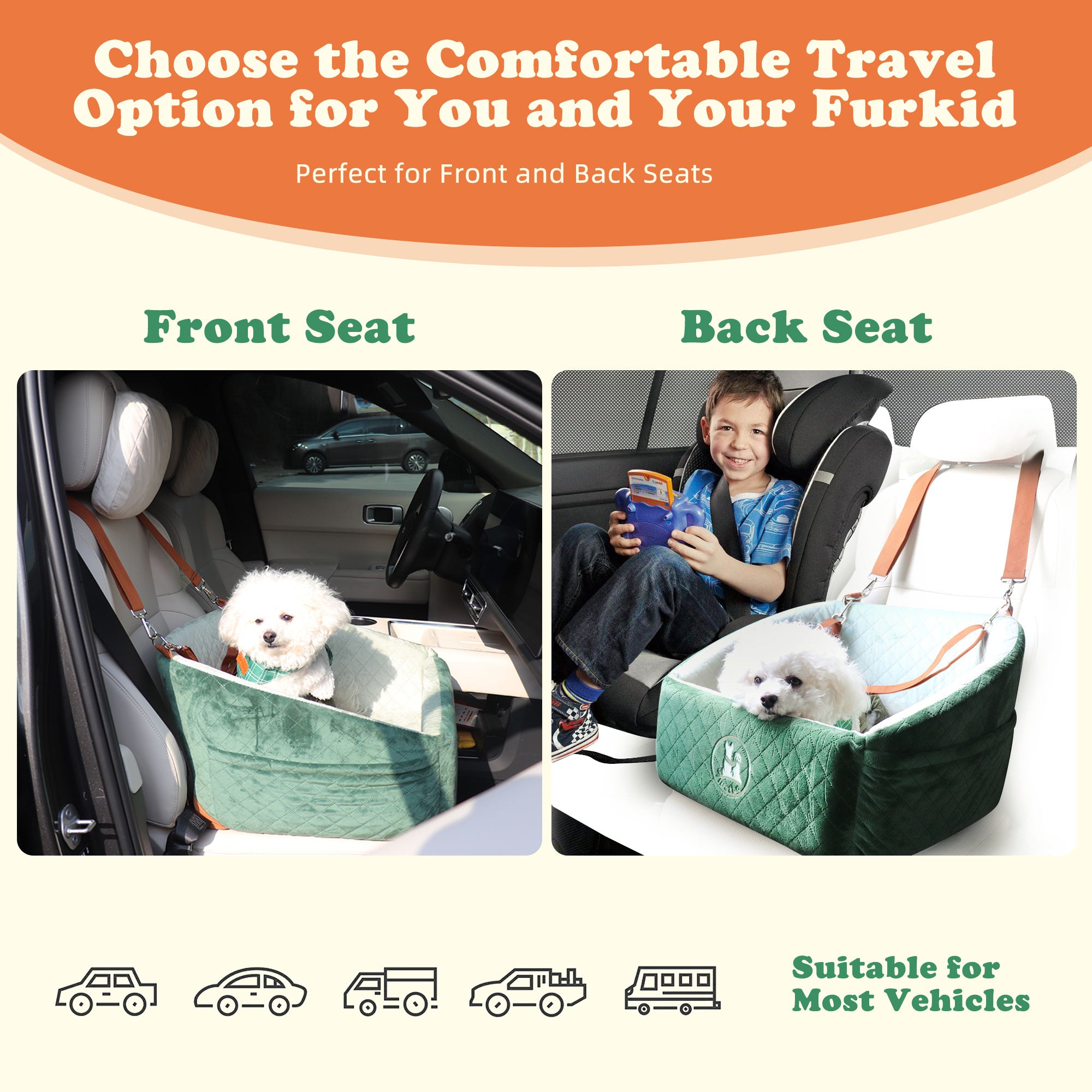 iPetba Memory Foam Dog Car Seat | Comfort & Safety for Small & Medium Dogs