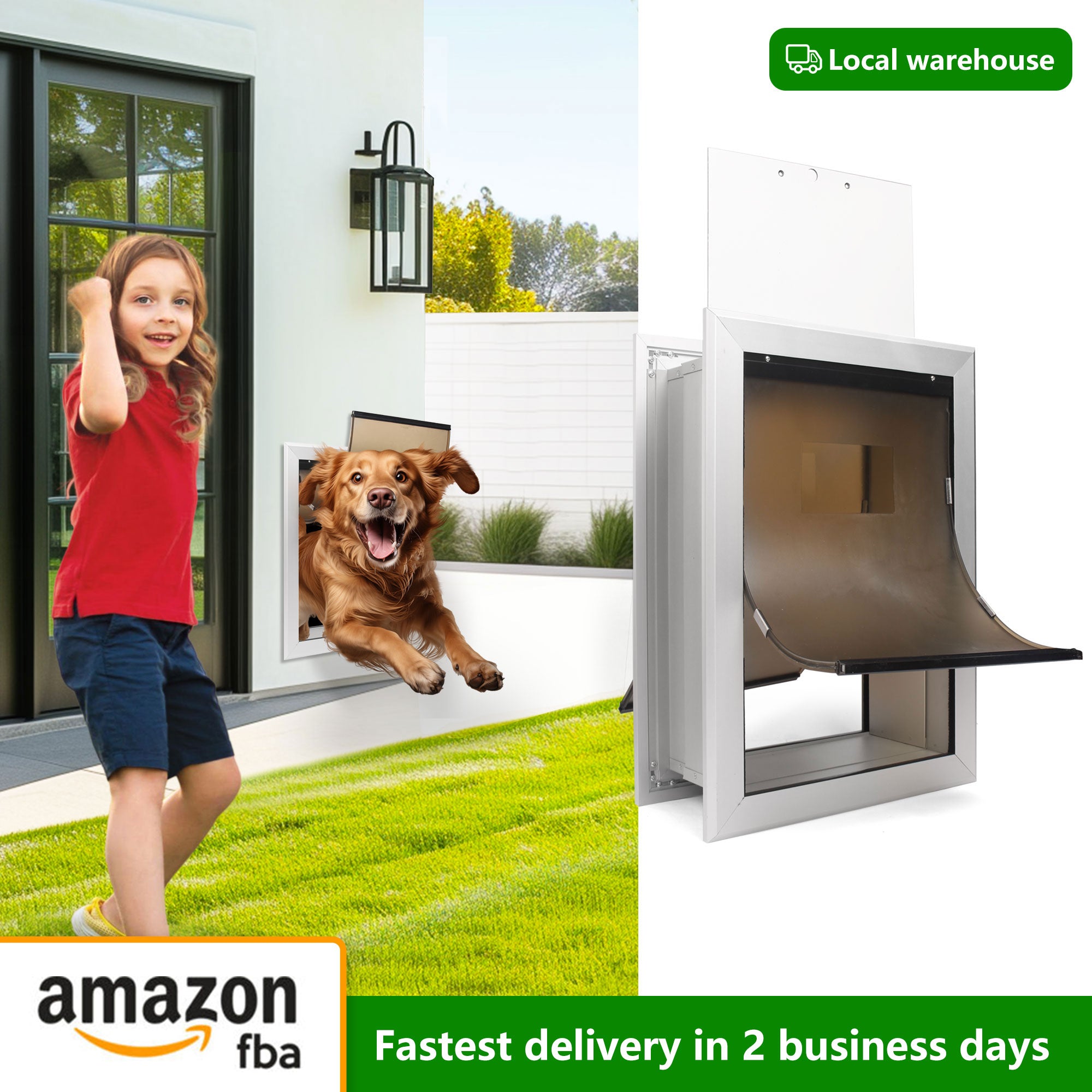 iPetba Heavy Duty Wall Dog Door - Aluminum Frame with Magnetic Double Flaps (Extreme Weather Proof)