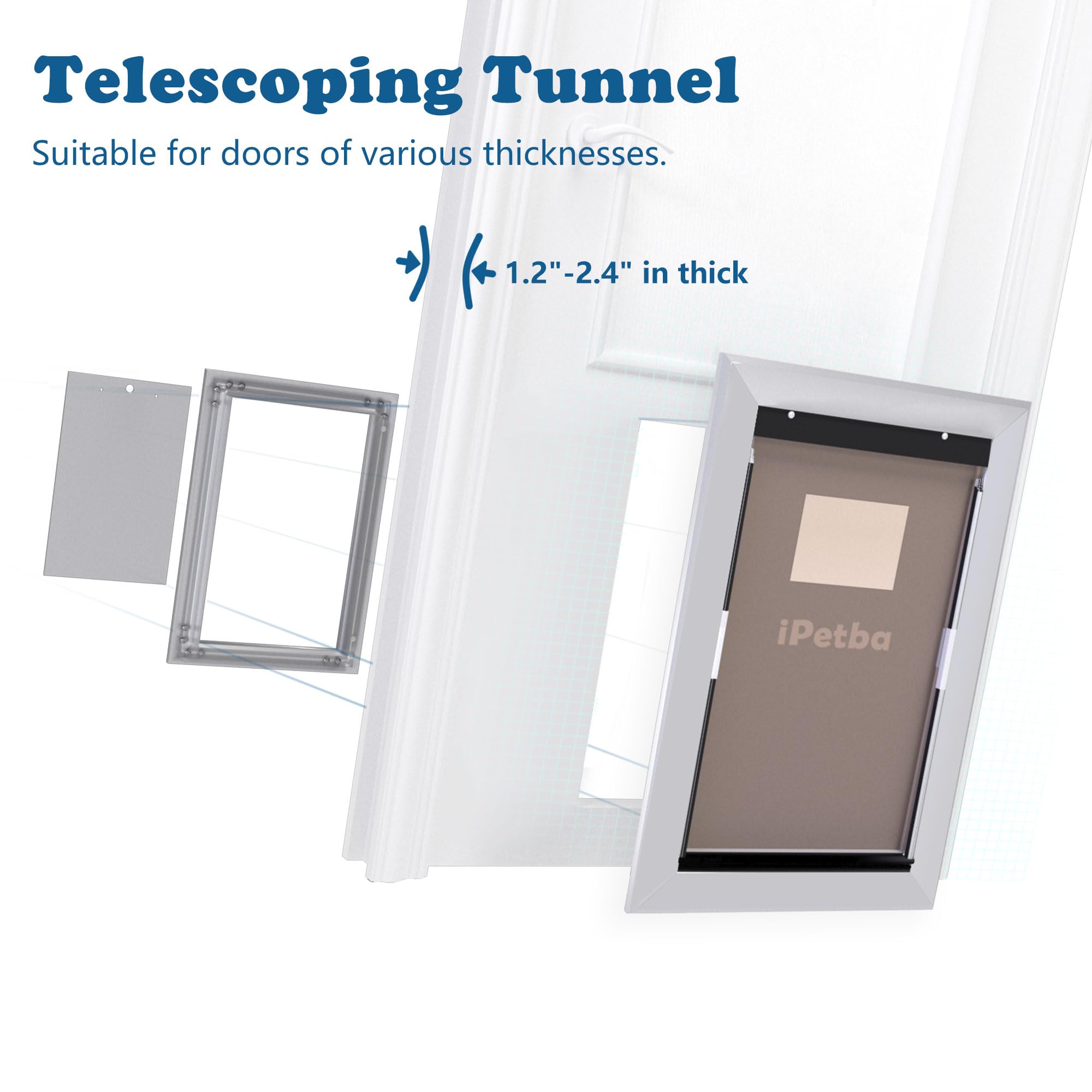 iPetba Heavy Duty Aluminum Dog Door - Telescoping All-Weather Pet Door for Sliding & Standard Doors