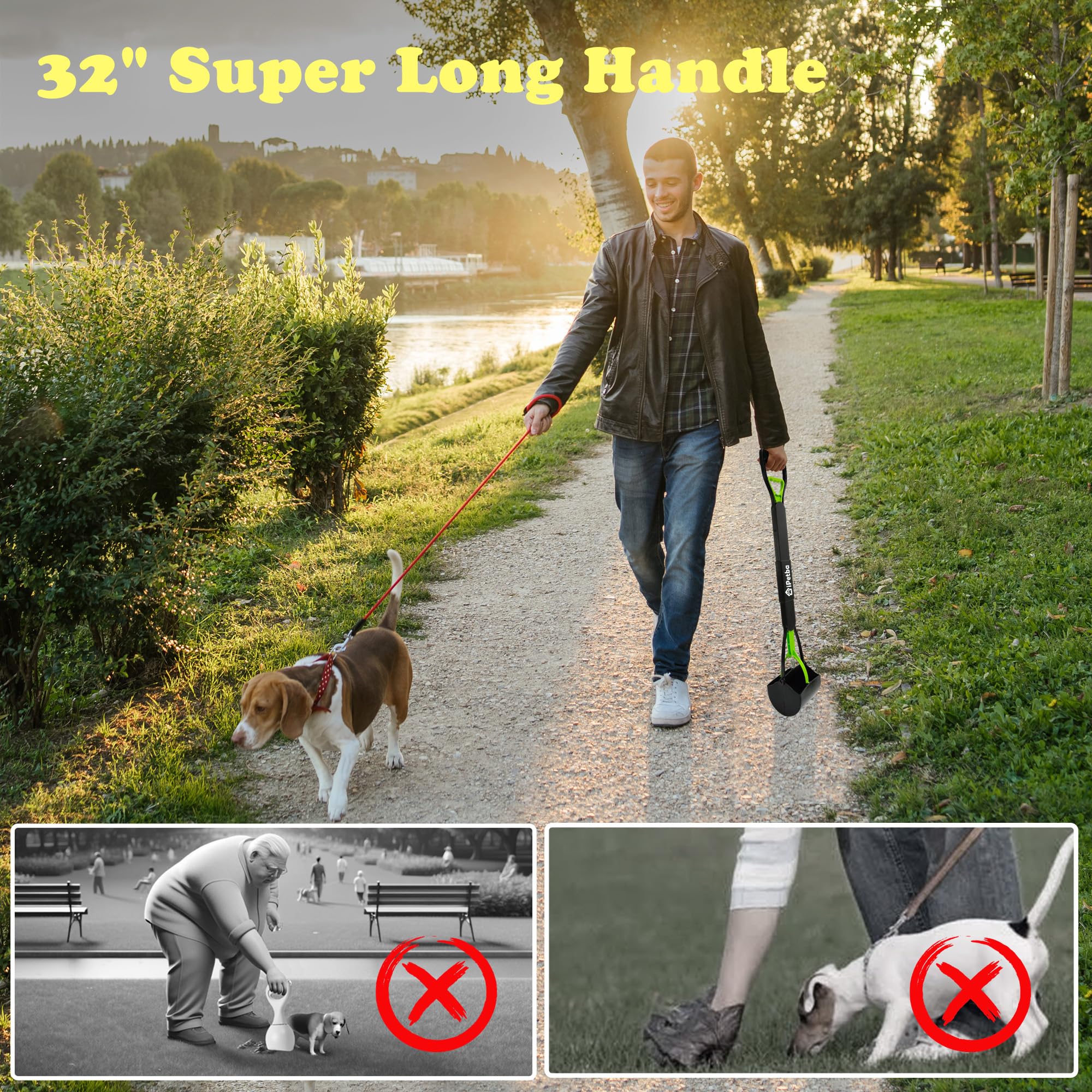 iPetba No-Bend Pooper Scooper | Long Handle, Foldable & Heavy Duty