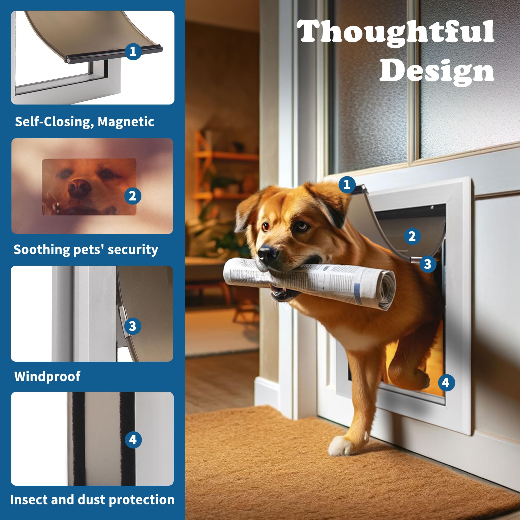 iPetba Heavy Duty Aluminum Dog Door - Telescoping All-Weather Pet Door for Sliding & Standard Doors