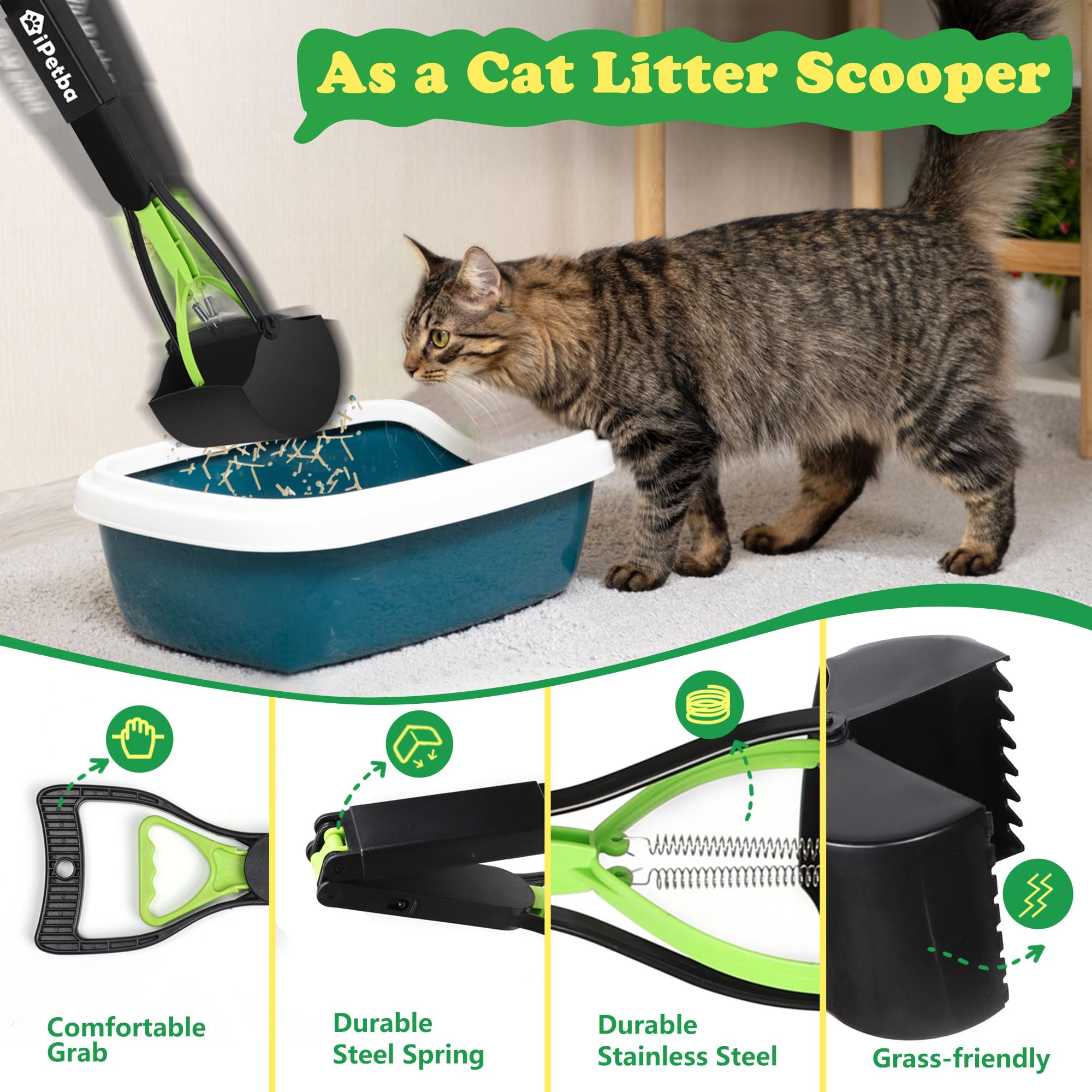 iPetba No-Bend Pooper Scooper | Long Handle, Foldable & Heavy Duty