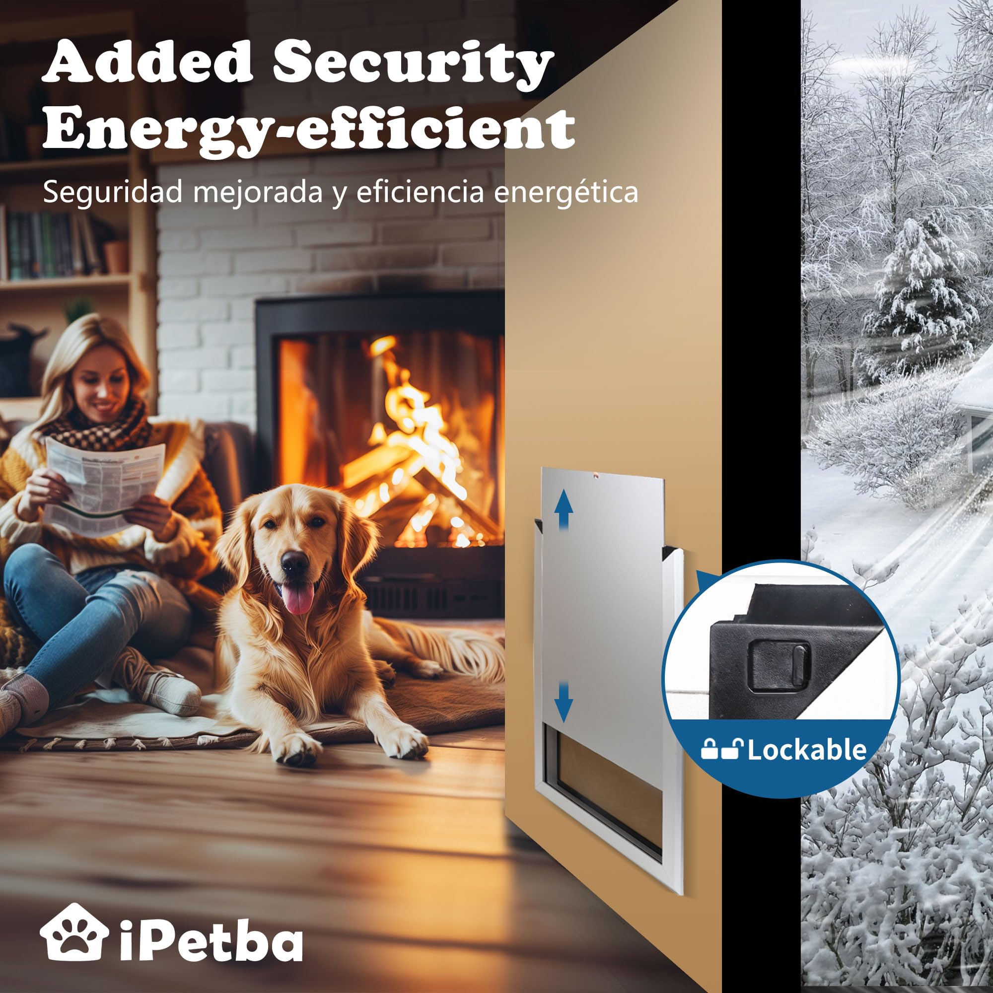 iPetba Heavy Duty Wall Dog Door - Aluminum Frame with Magnetic Double Flaps (Extreme Weather Proof)