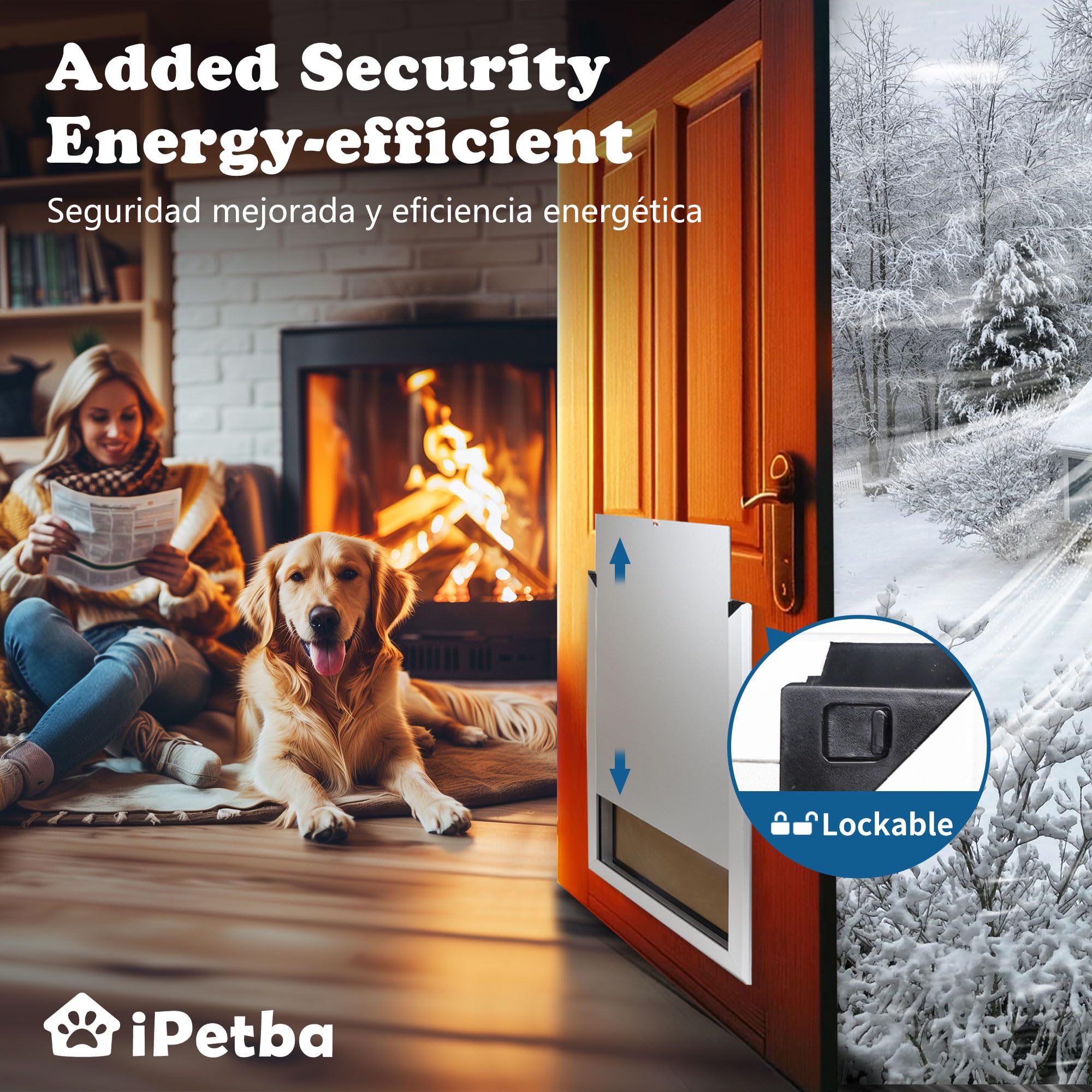 iPetba Heavy Duty Aluminum Dog Door - Telescoping All-Weather Pet Door for Sliding & Standard Doors