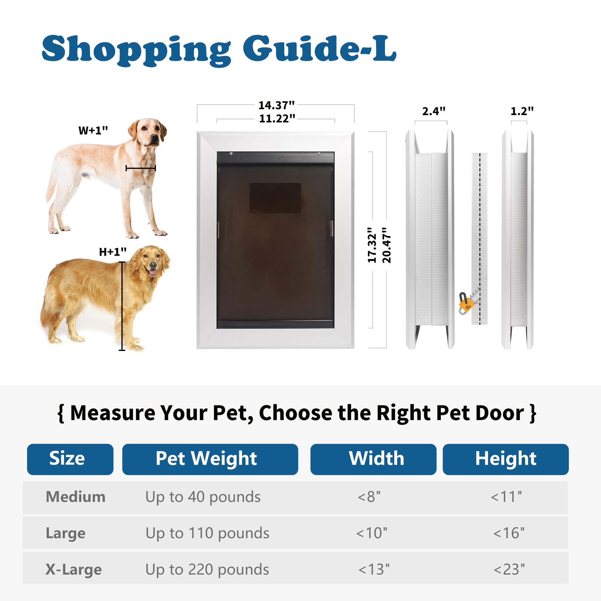 iPetba Heavy Duty Aluminum Dog Door - Telescoping All-Weather Pet Door for Sliding & Standard Doors