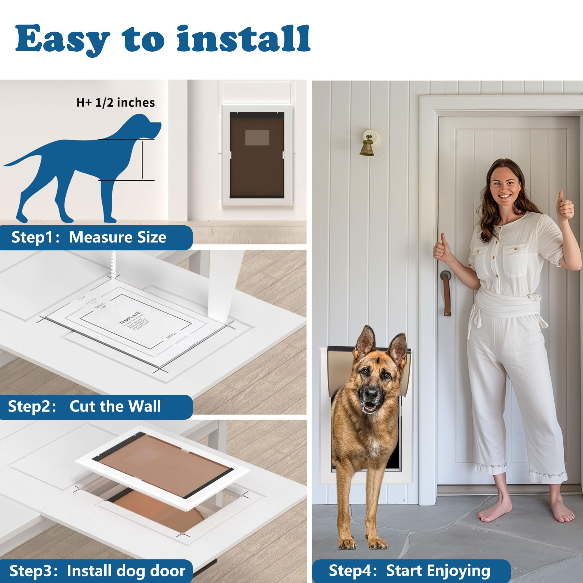 iPetba Heavy Duty Wall Dog Door - Aluminum Frame with Magnetic Double Flaps (Extreme Weather Proof)