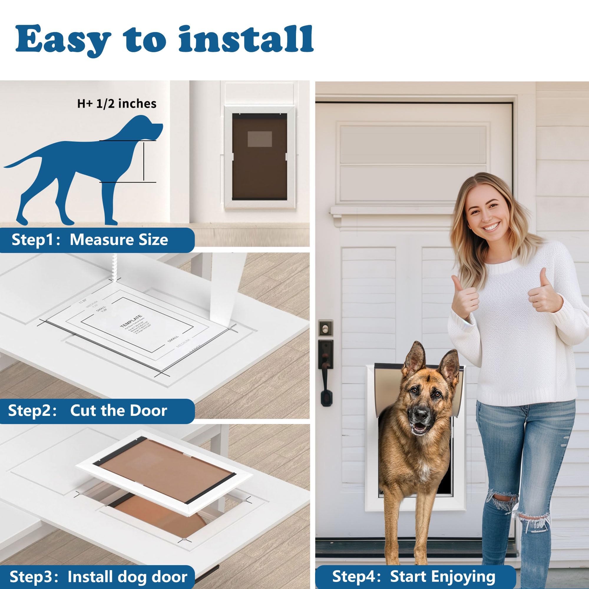 iPetba Heavy Duty Aluminum Dog Door - Telescoping All-Weather Pet Door for Sliding & Standard Doors