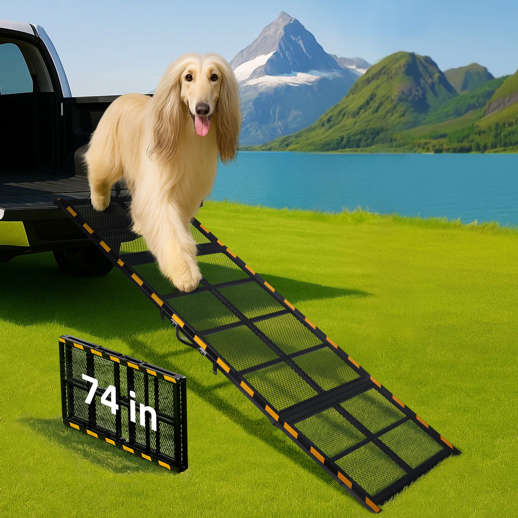 iPetba Extra-Wide 3X Folding Car Ramp | SUV, Truck & RV Access for Lar