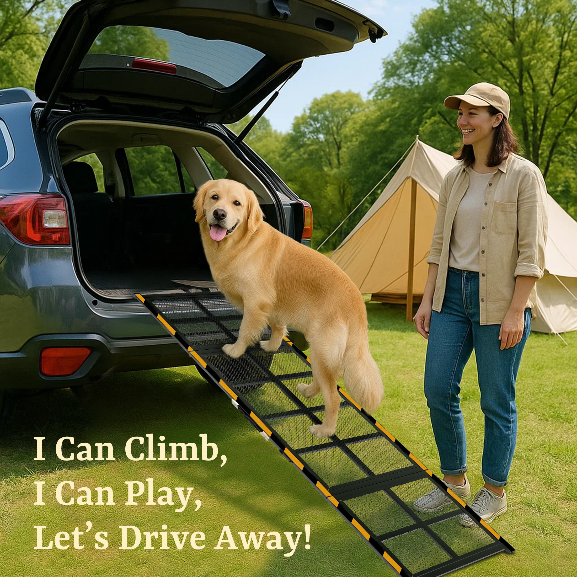 iPetba Extra-Wide 3X Folding Car Ramp | SUV, Truck & RV Access for Large Dogs