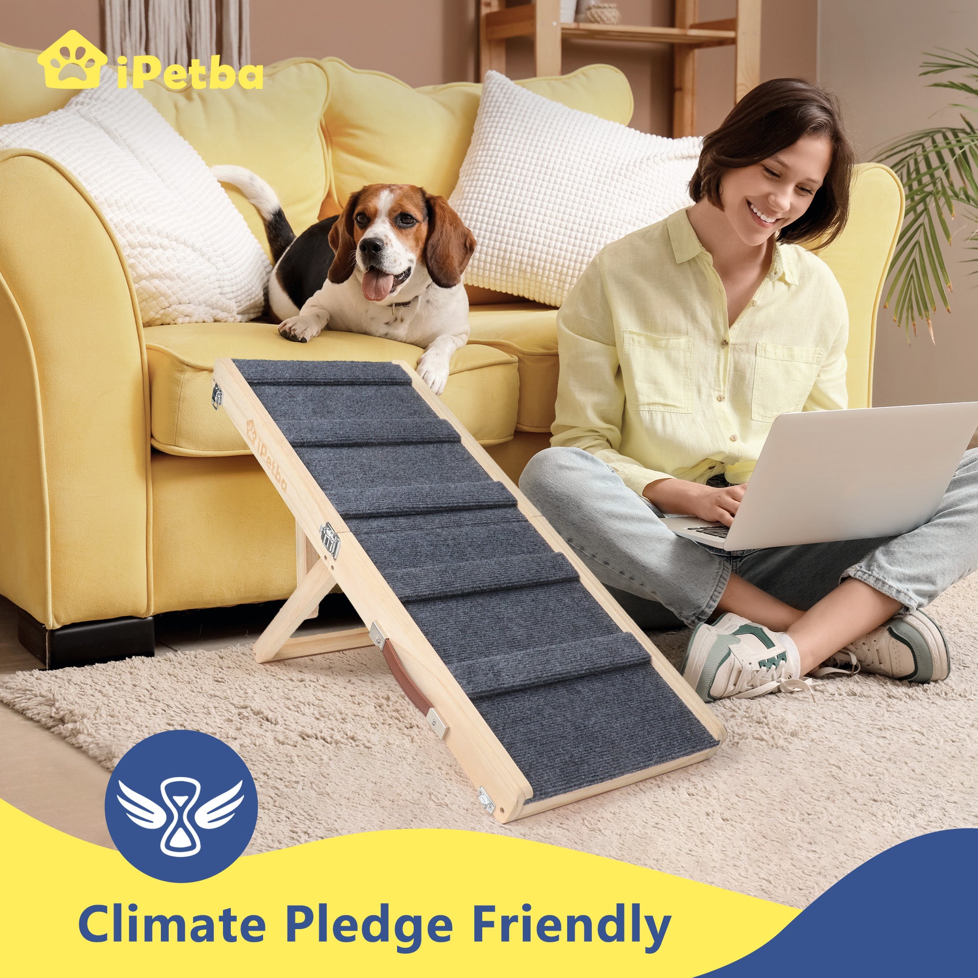 iPetba Wooden Dog Ramp for Small Pets | Foldable, Safe Bed & Couch Helper Gray (up to 35 lbs)