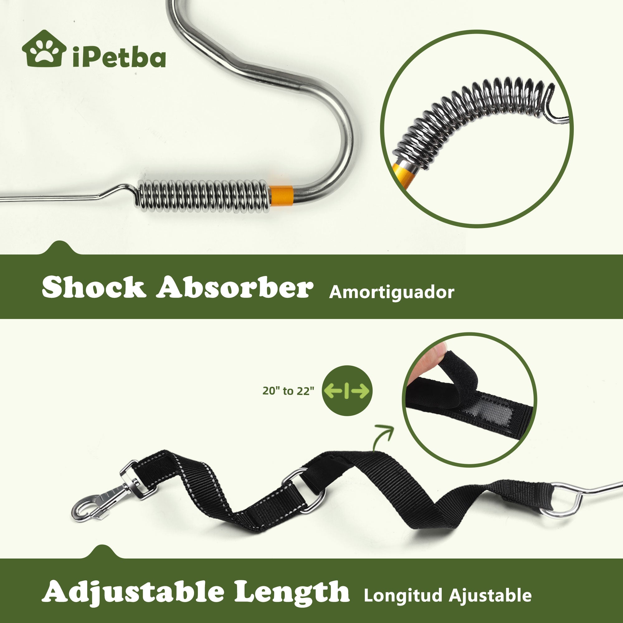 iPetba Heavy Duty Hands-Free Dog Bike Leash with Shock Absorbers, Adjustable Retractable Attachment, 1000 lbs Pull Strength, Perfect for Running & Cycling